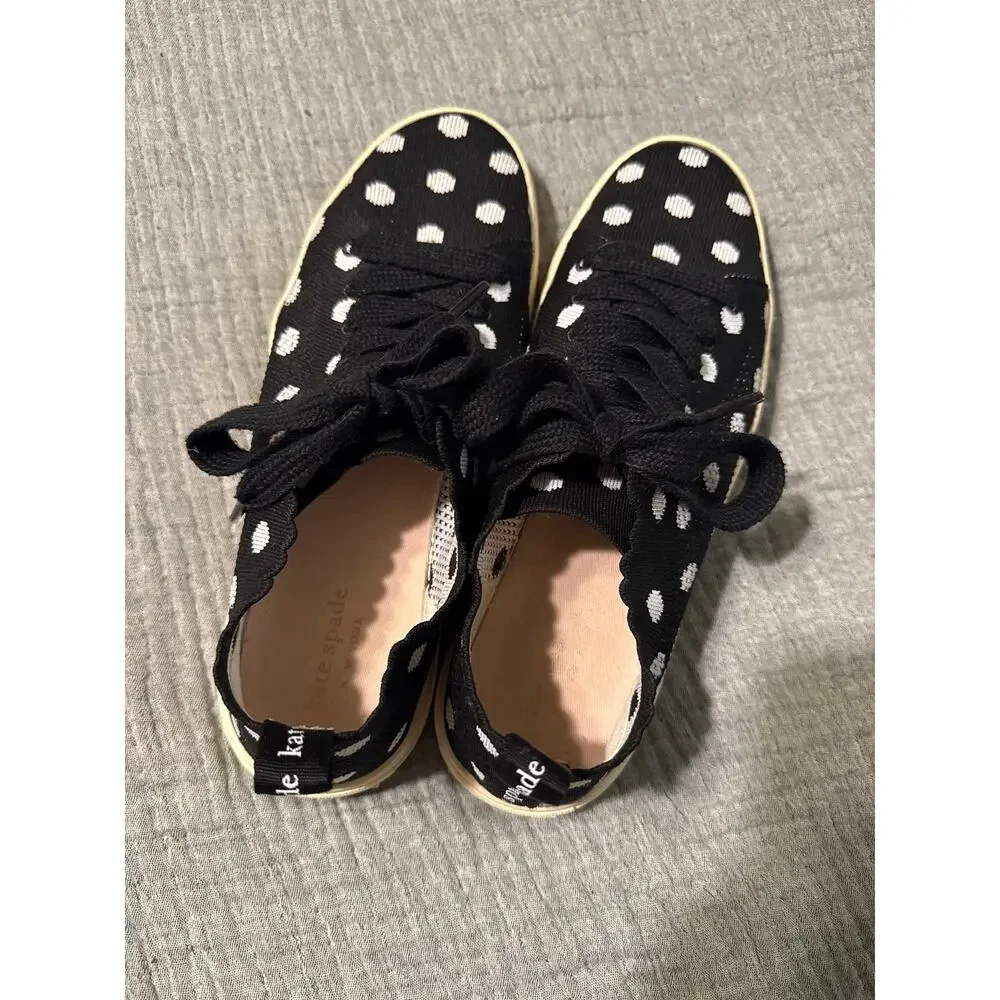 Kate Spade Sneaker Abbie Lace Up Black White Polka Dot Low Top Chic Size 6.5